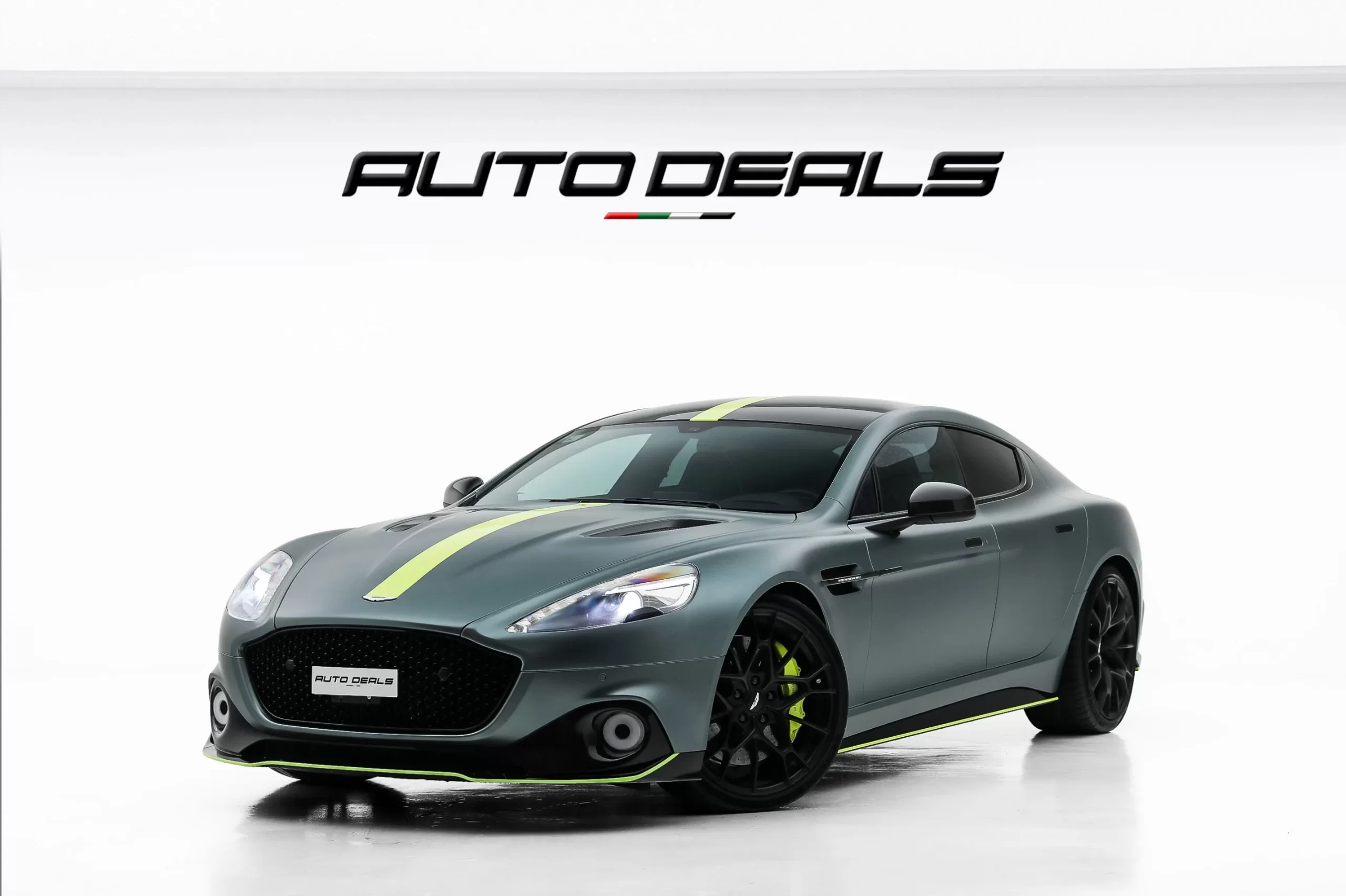 2019 Aston Martin Rapide AMR Stirling Green matte front three-quarter view Dubai